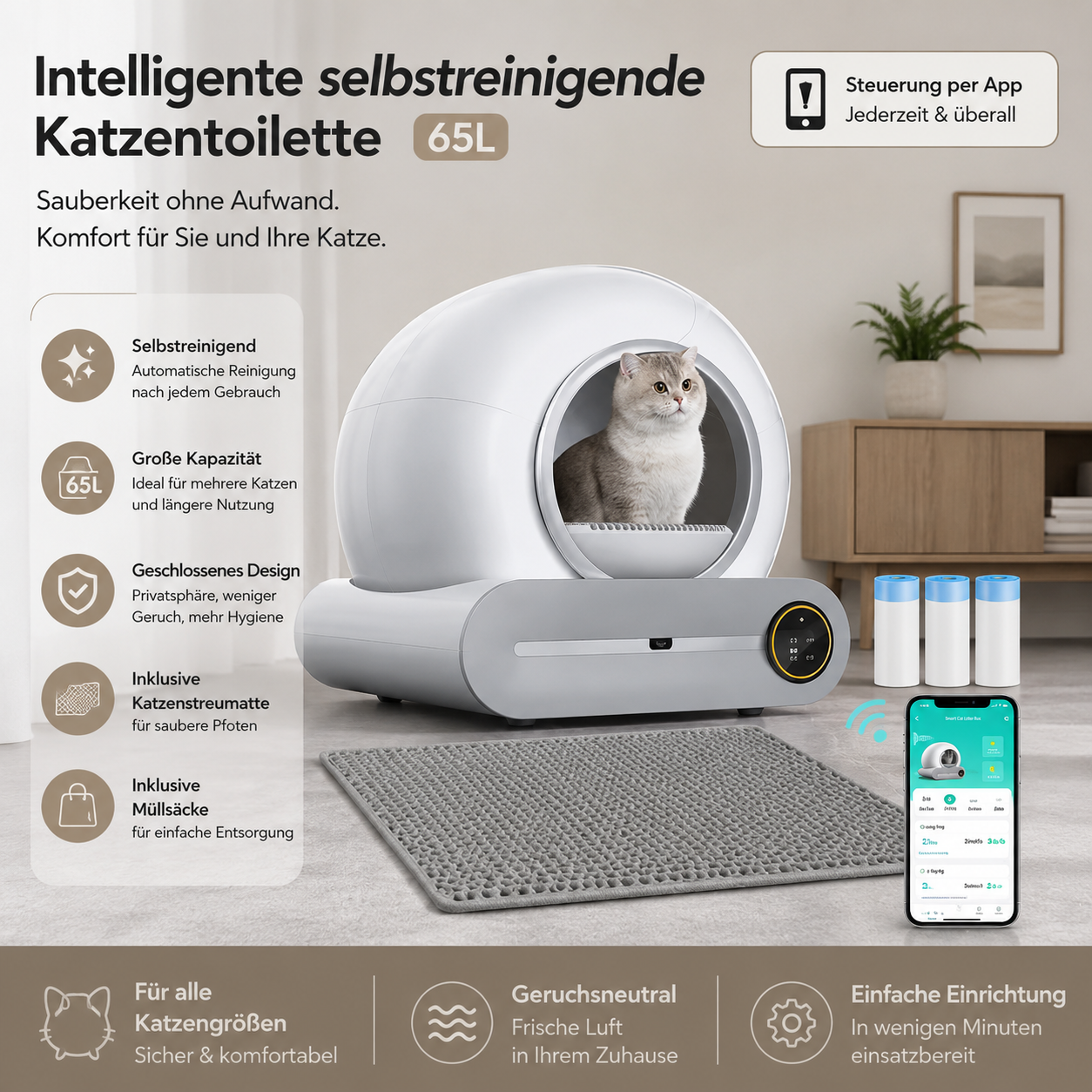 Intelligente Katzentoilette 65L