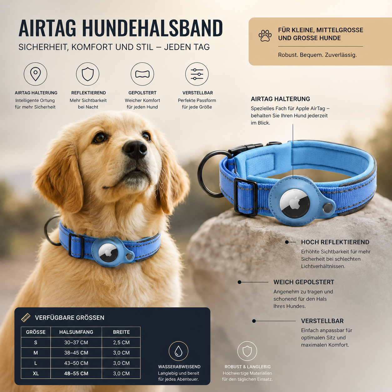 Premium AirTag Hundehalsband