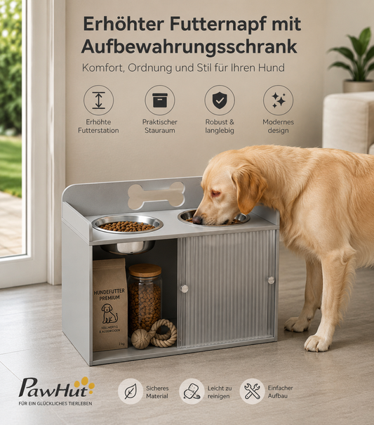 PawHut Premium Futterstation mit Stauraum