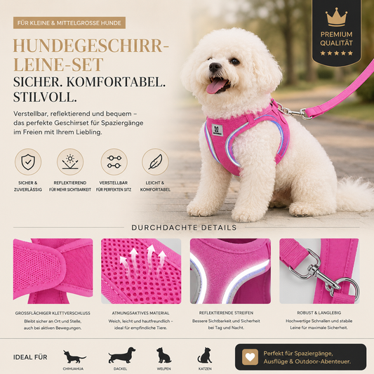 Premium Geschirr- & Leinen-Set für kleine Hunde