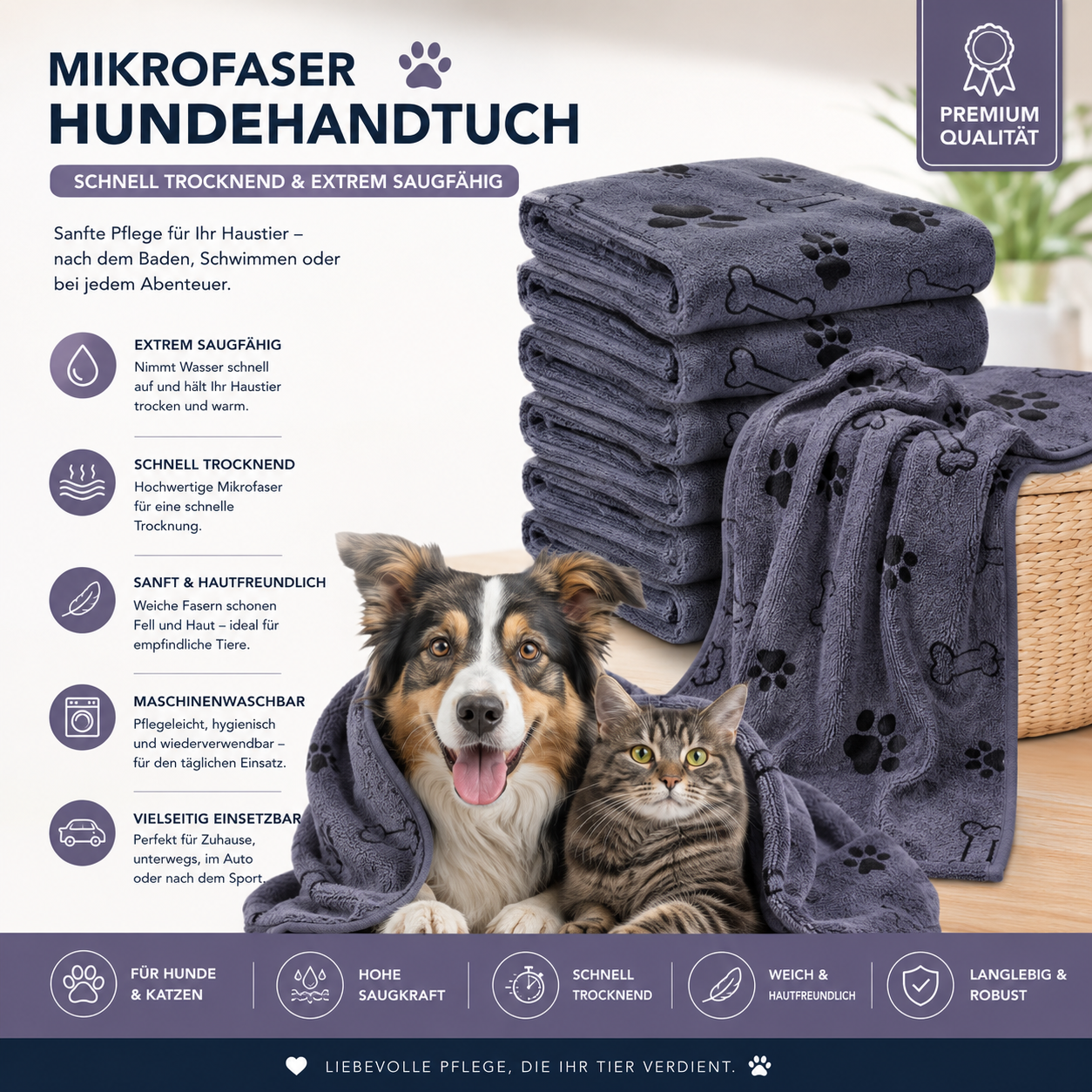 Premium Mikrofaser Haustierhandtuch – Schnell Trocknend & Extrem Saugfähig