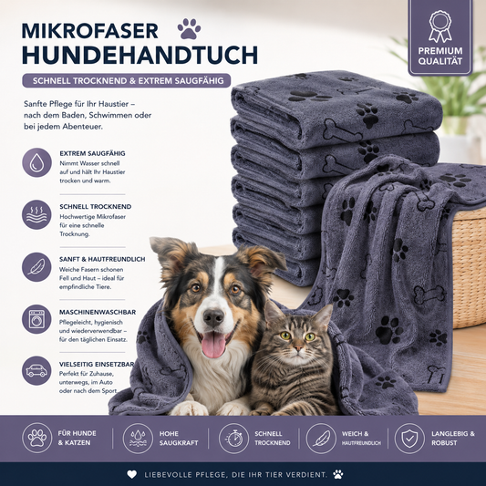 Premium Mikrofaser Haustierhandtuch – Schnell Trocknend & Extrem Saugfähig