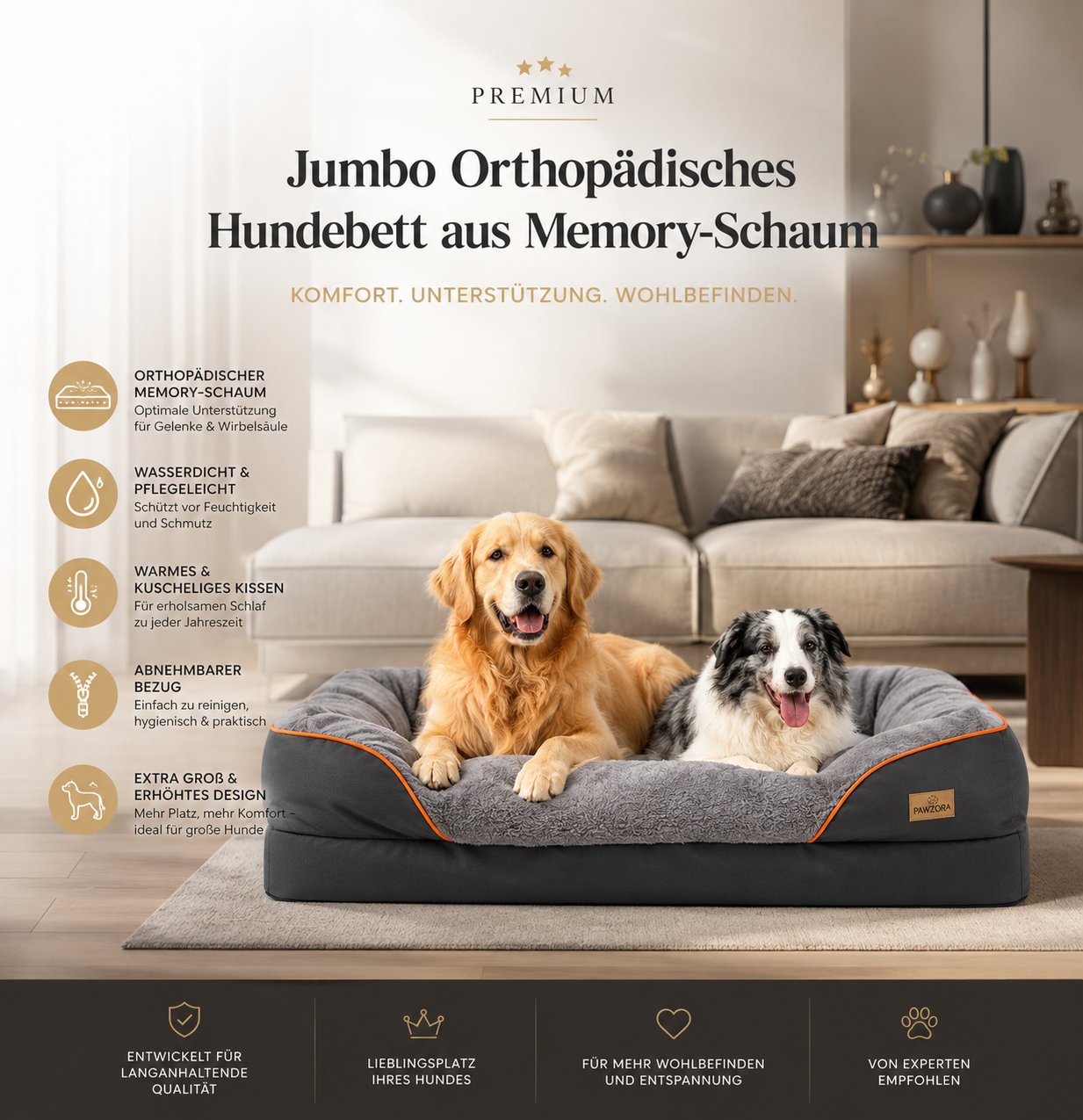 Luxura™ Orthopädisches Jumbo-Hundebett aus Memory-Schaum