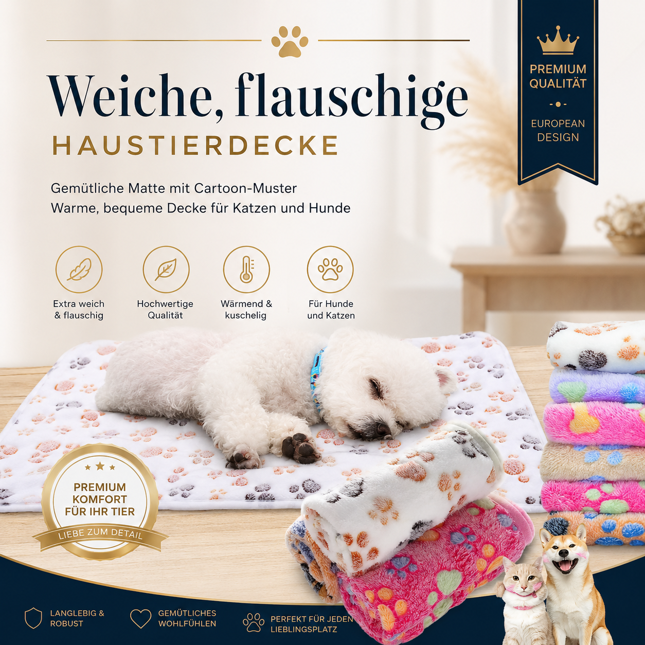 Hochwertige Luxusdecke für Hunde und Katzen.