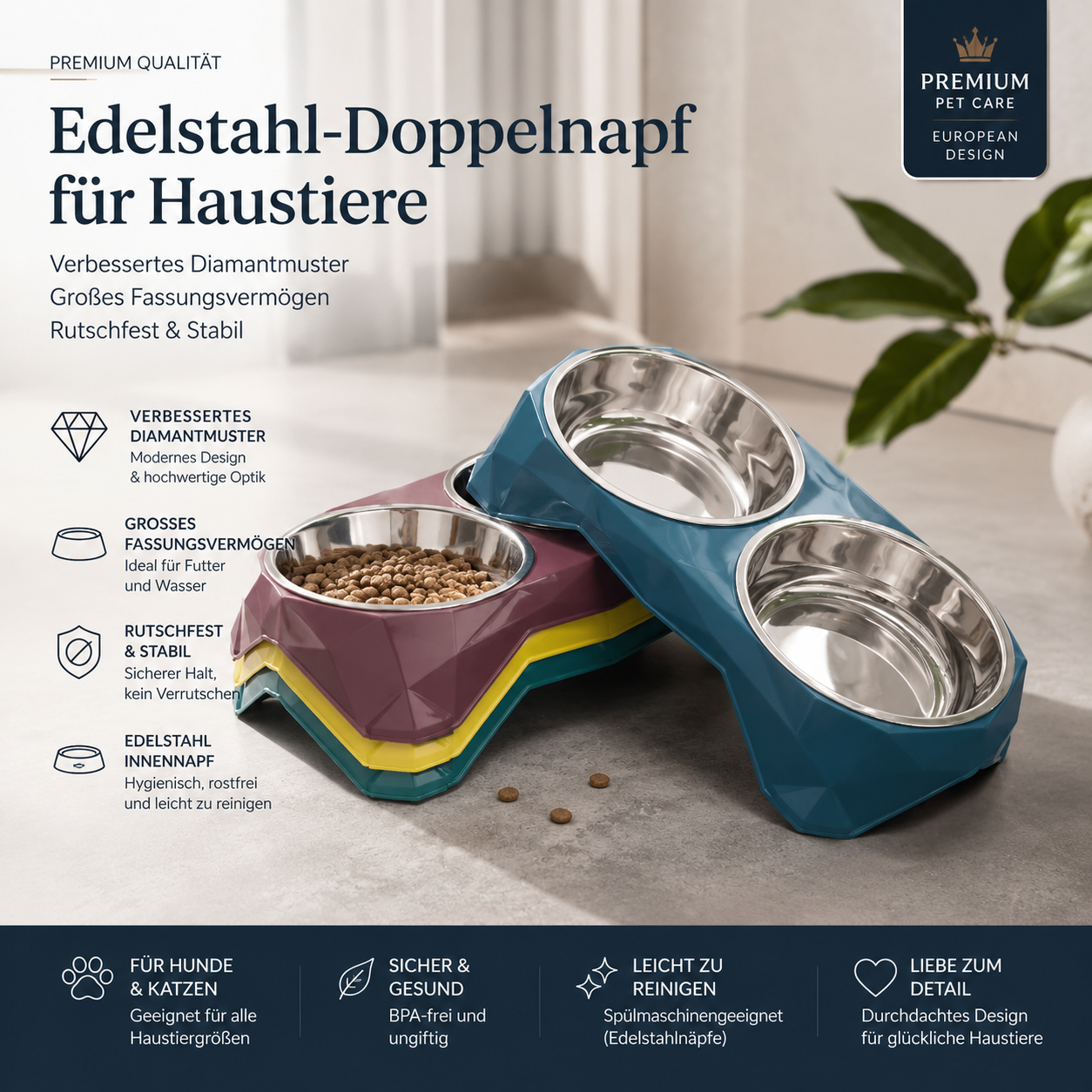 DiamondPet™ Edelstahl-Doppelnapf
