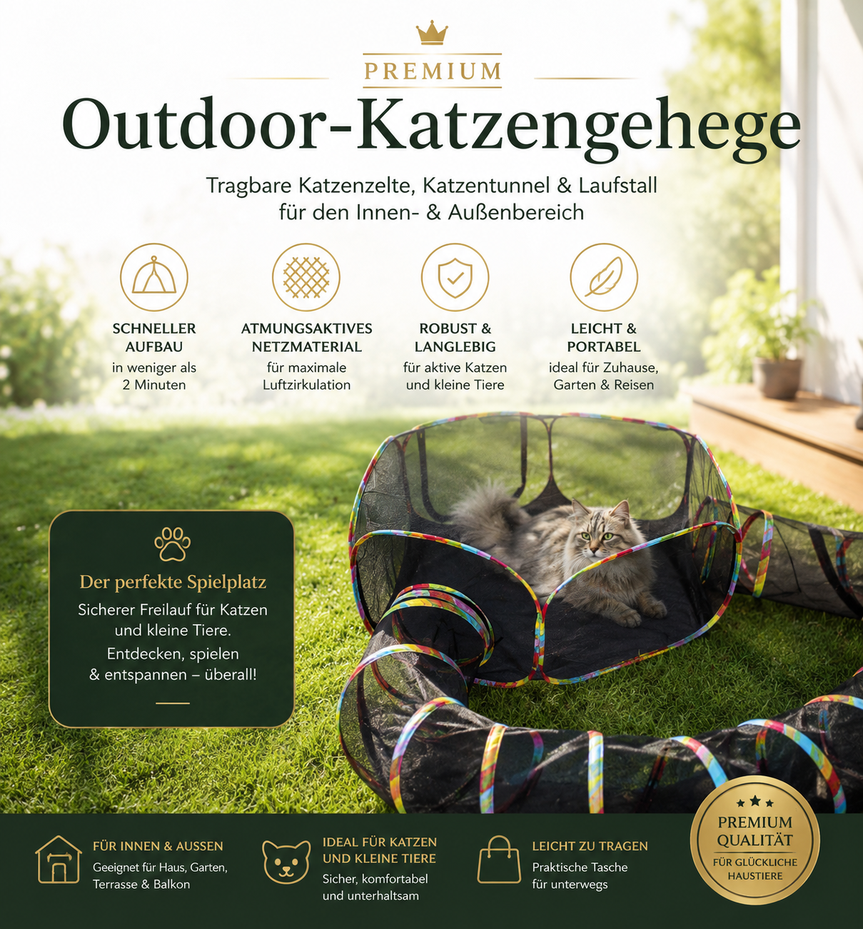 Katzengehege Premium mit Spieltunnel