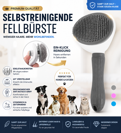 Escova autolimpante premium para animais de estimação