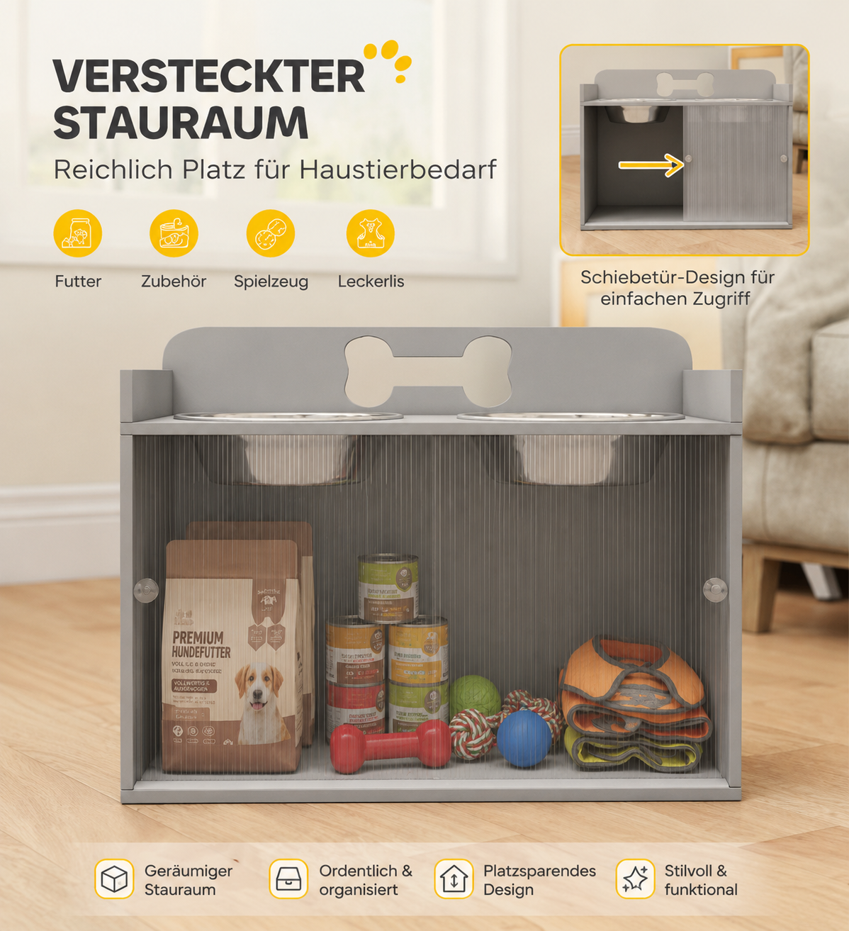 PawHut Premium Futterstation mit Stauraum
