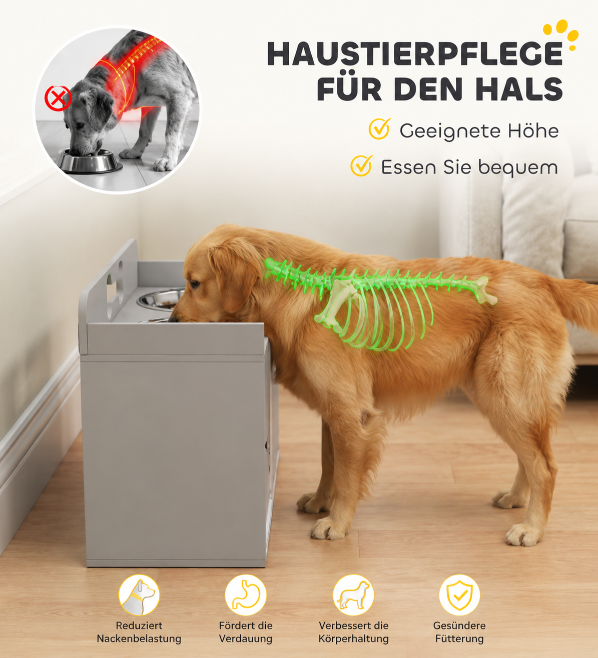 PawHut Premium Futterstation mit Stauraum