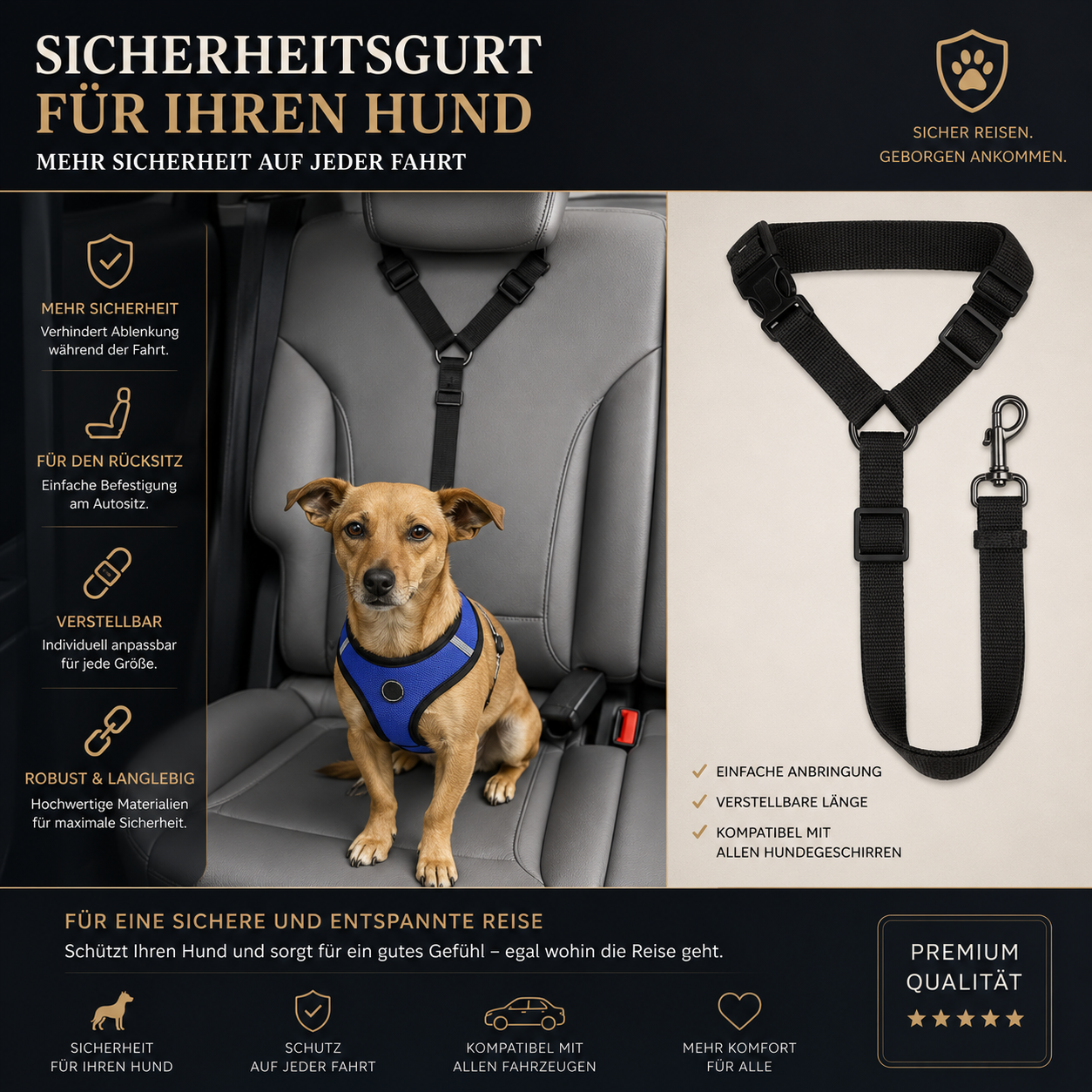 Premium Hunde-Sicherheitsgurt – Sicher & Verstellbar
