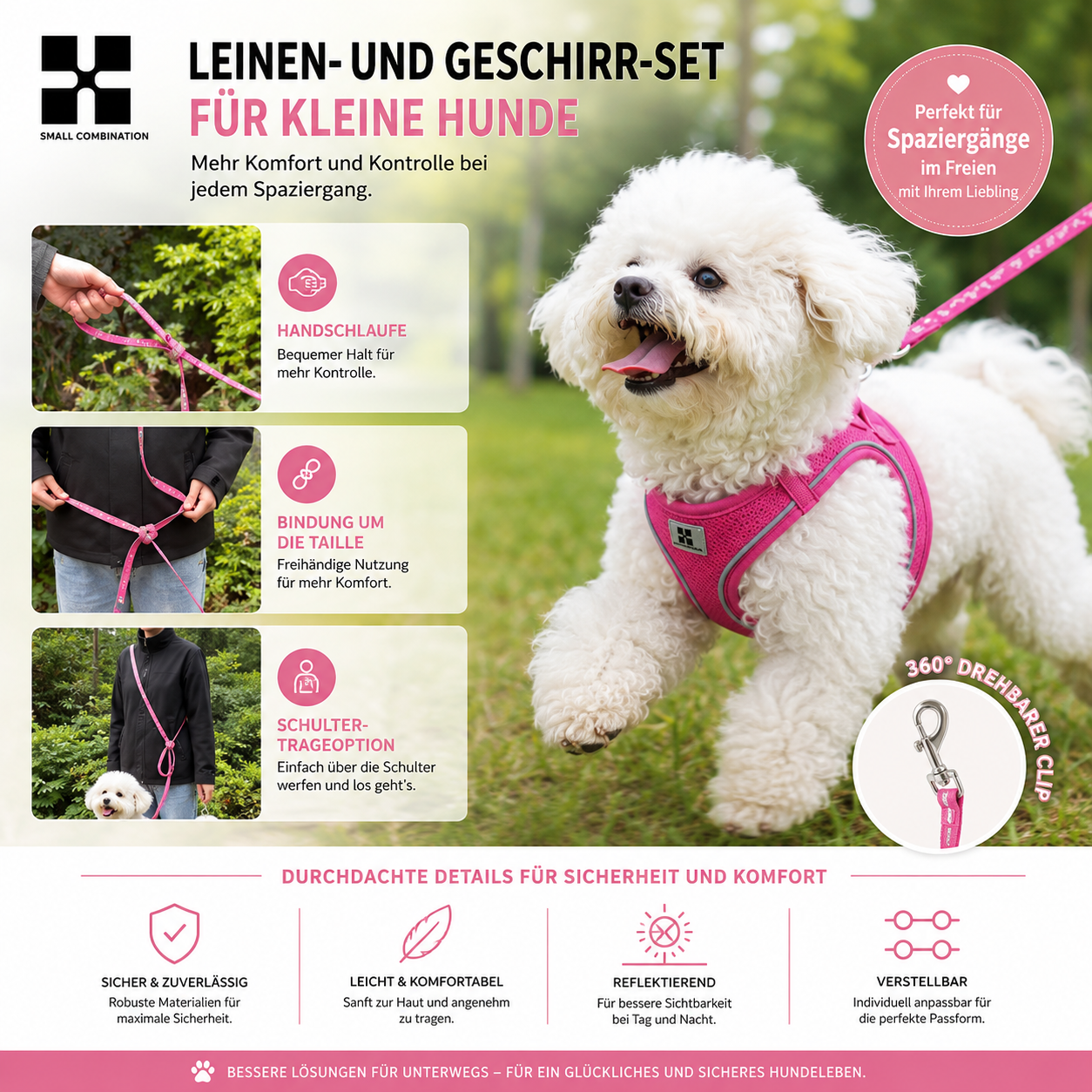 Premium Geschirr- & Leinen-Set für kleine Hunde