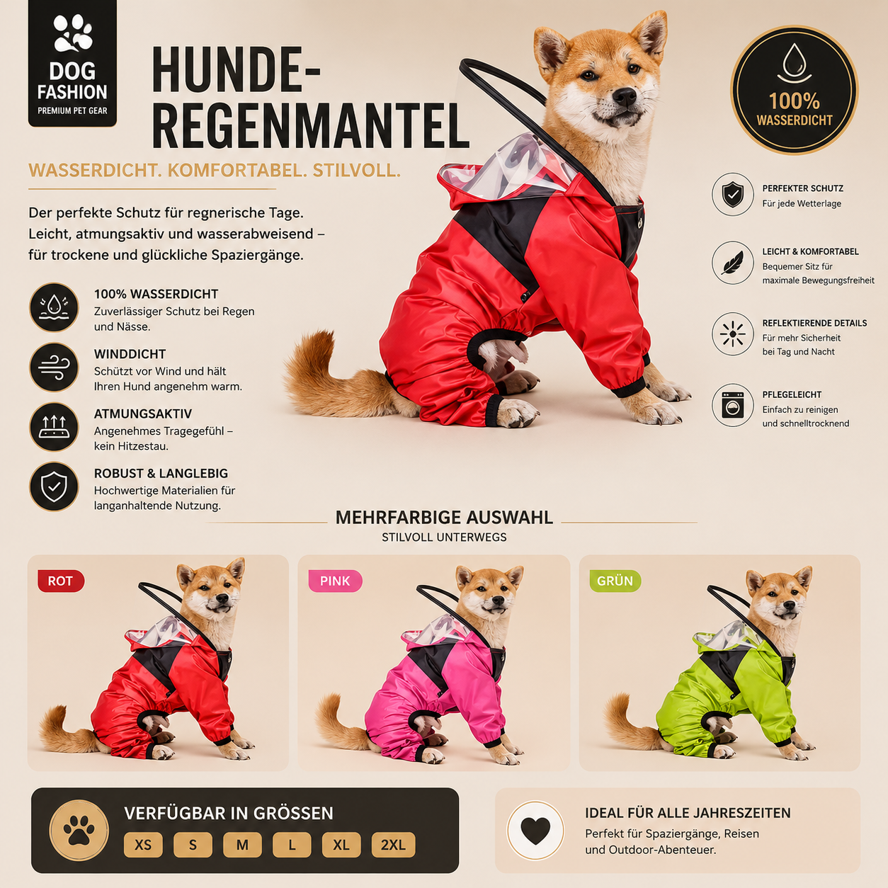 Premium Hunde-Regenmantel mit Transparenter Kapuze