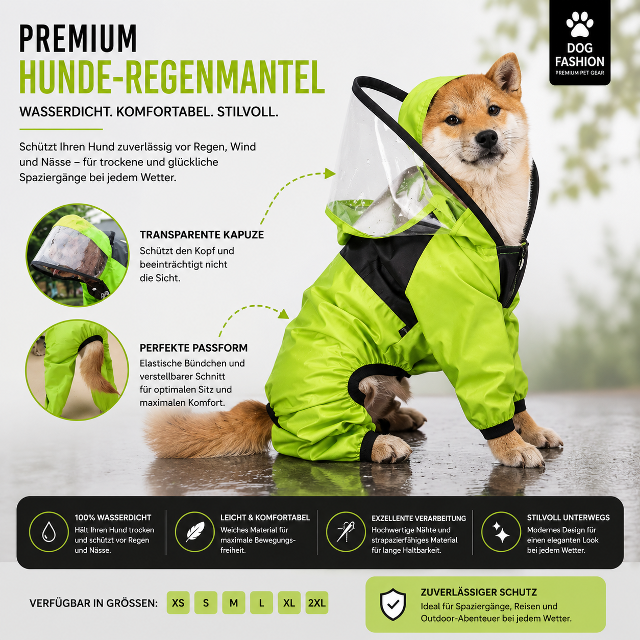 Premium Hunde-Regenmantel mit Transparenter Kapuze