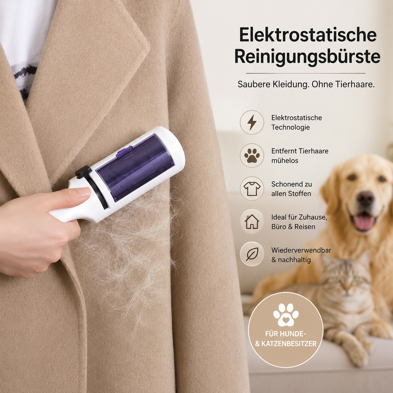 Fellfrei Premium™ – Elektrostatische Reinigungsbürste für Tierhaare