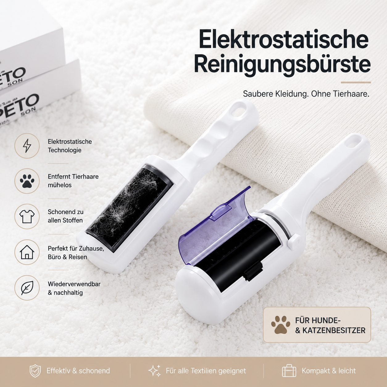 Fellfrei Premium™ – Elektrostatische Reinigungsbürste für Tierhaare