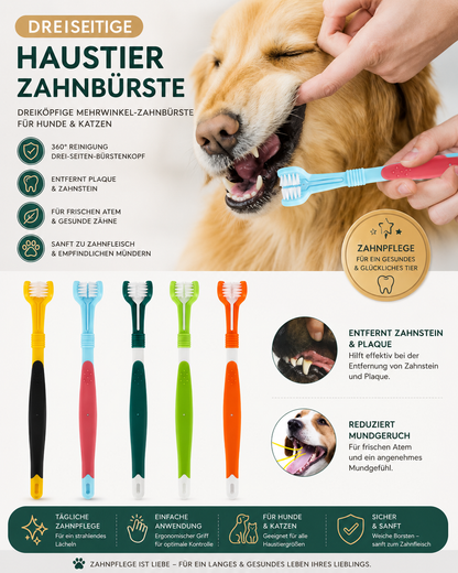 PremiumCare™ Dreiseitige Haustier-Zahnbürste – 360° Zahnpflege für Hunde & Katzen