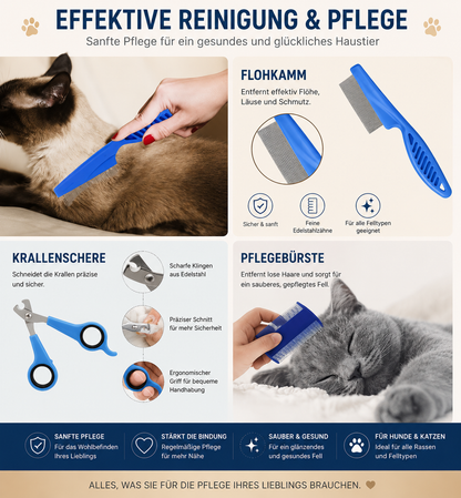 Premium 8-teiliges Haustier-Pflegeset – Fellpflege, Krallenpflege & Zahnpflege für Hunde und Katzen