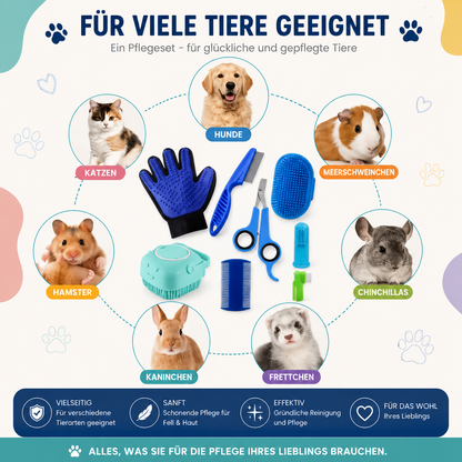 Premium 8-teiliges Haustier-Pflegeset – Fellpflege, Krallenpflege & Zahnpflege für Hunde und Katzen
