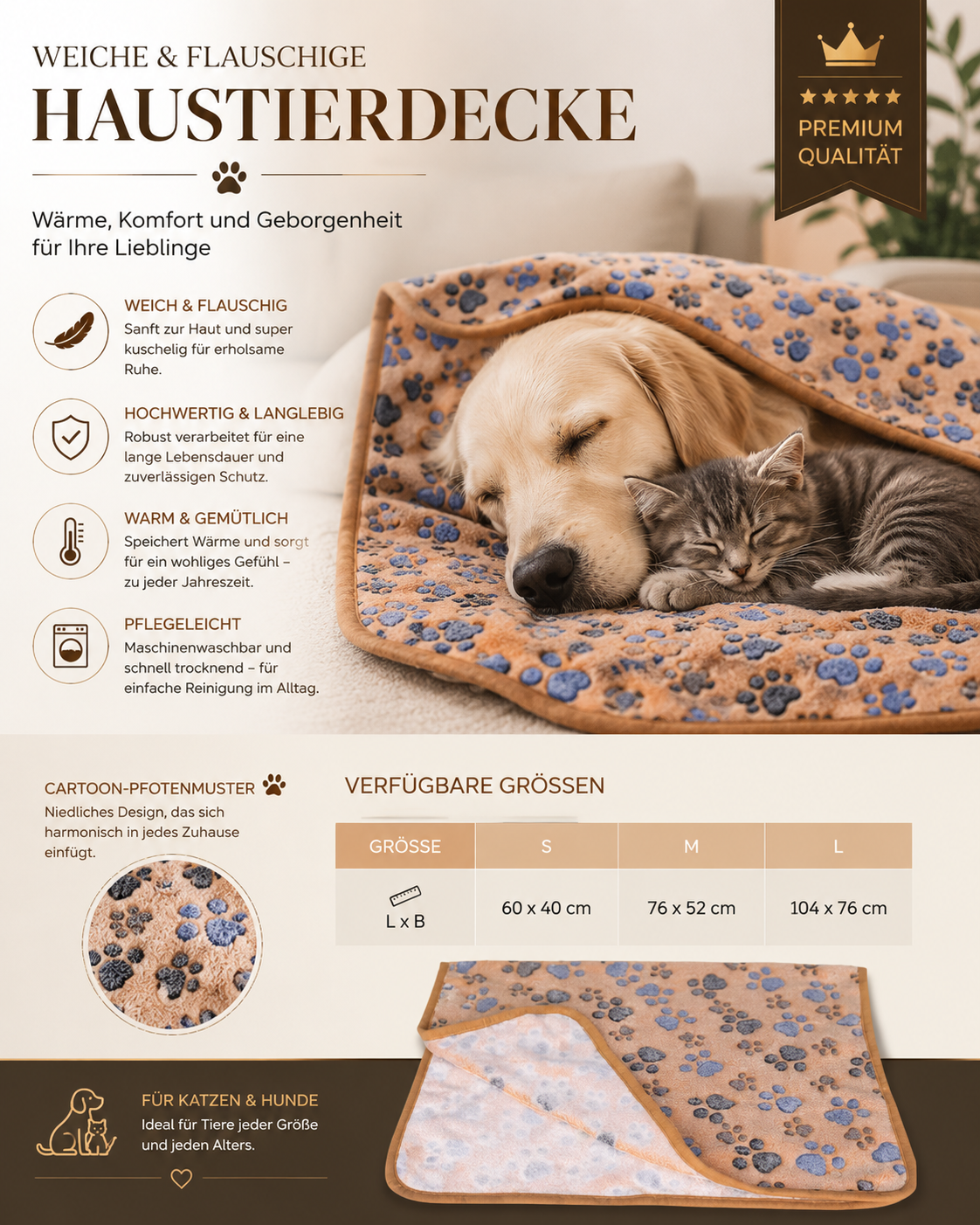 Hochwertige Luxusdecke für Hunde und Katzen.