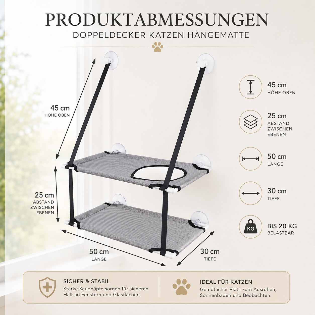 Premium Fenster-Hängematte für Katzen