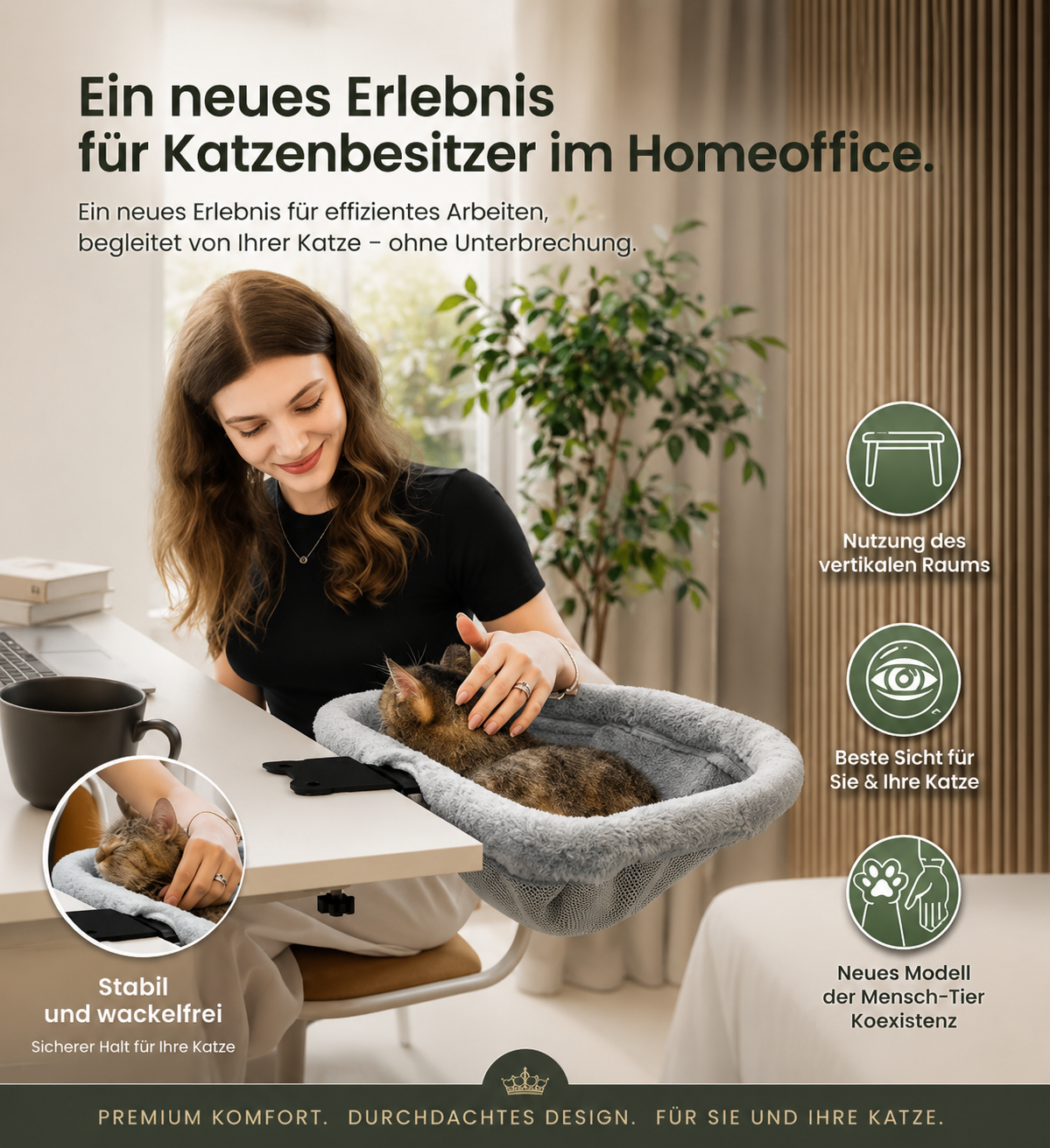 Premium Schreibtisch-Hängematte für Katzen