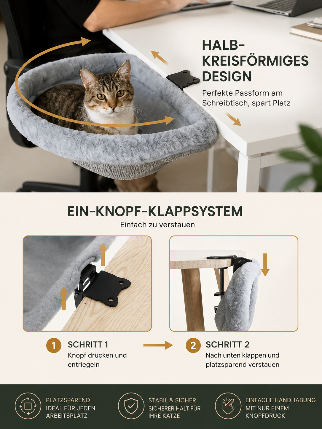 Premium Schreibtisch-Hängematte für Katzen
