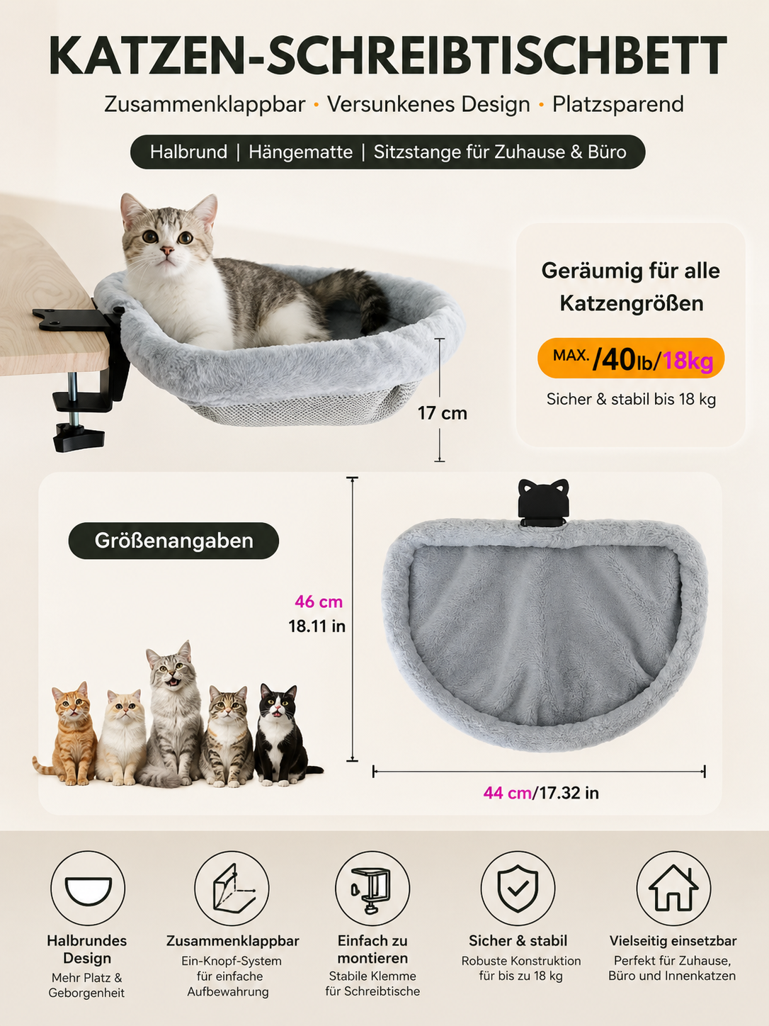 Premium Schreibtisch-Hängematte für Katzen