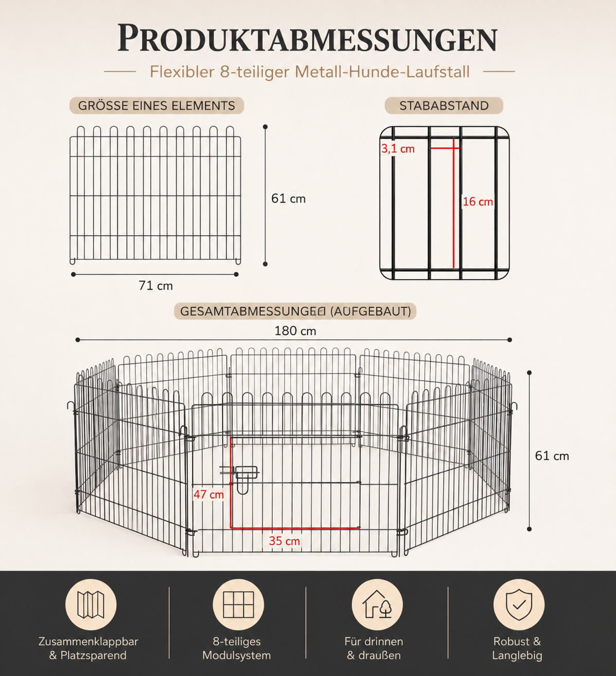 Premium Metall-Hunde-Laufstall
