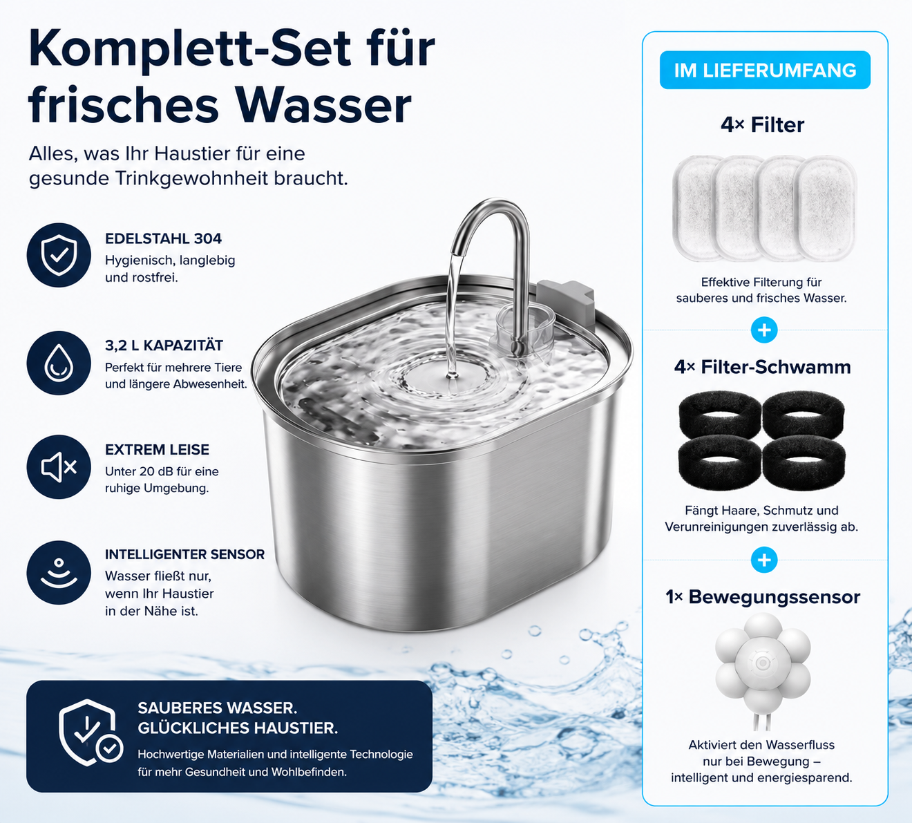 Smart Katzenbrunnen 3,2L aus Edelstahl