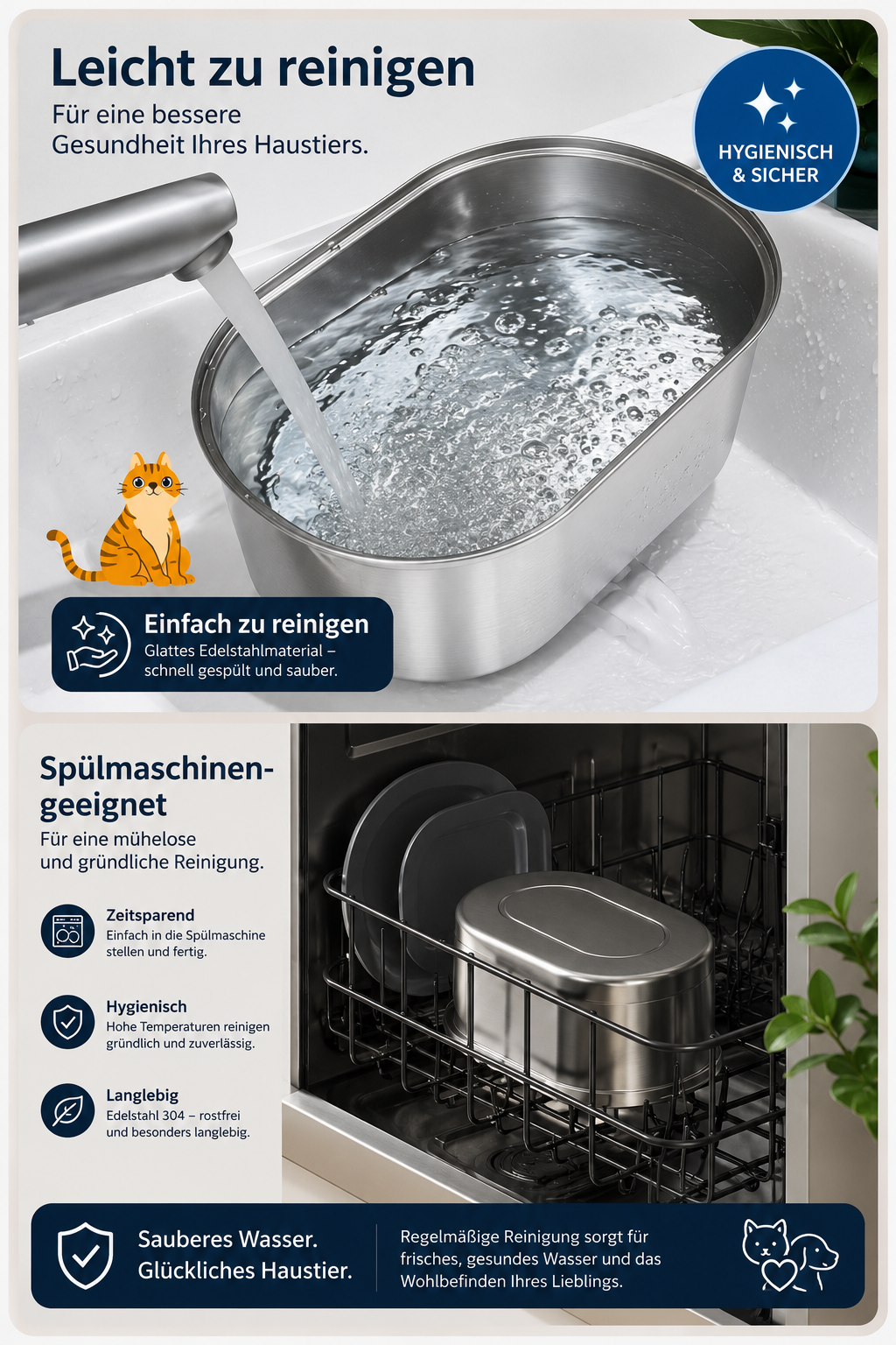 Smart Katzenbrunnen 3,2L aus Edelstahl
