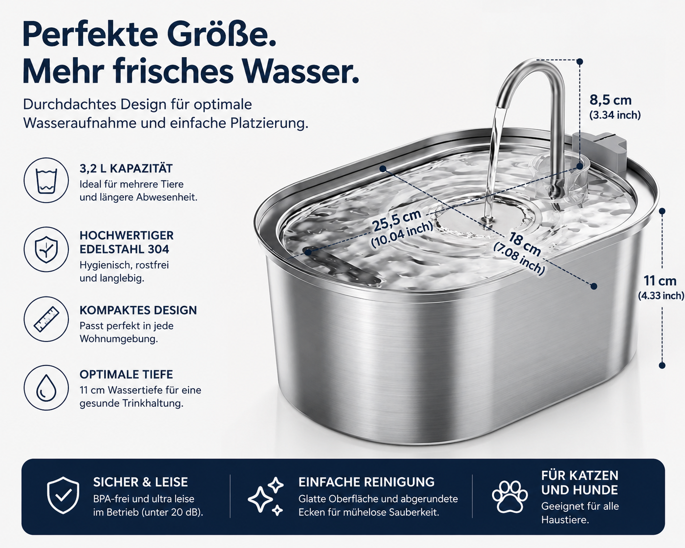 Smart Katzenbrunnen 3,2L aus Edelstahl
