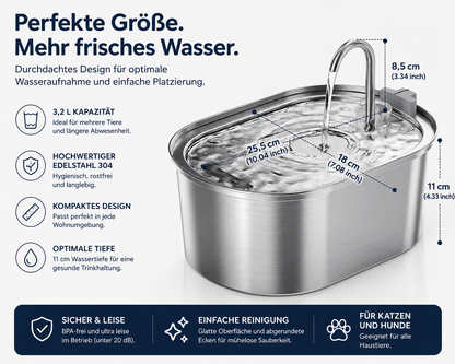 Smart Katzenbrunnen 3,2L aus Edelstahl