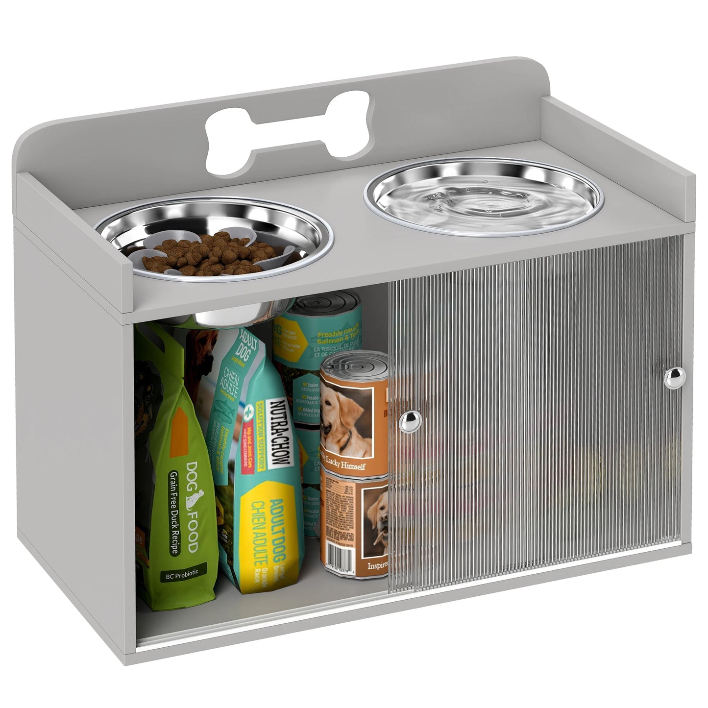 PawHut Premium Futterstation mit Stauraum